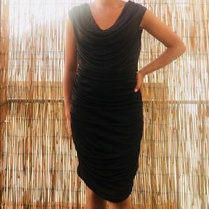 Ruched drape satin midi dress